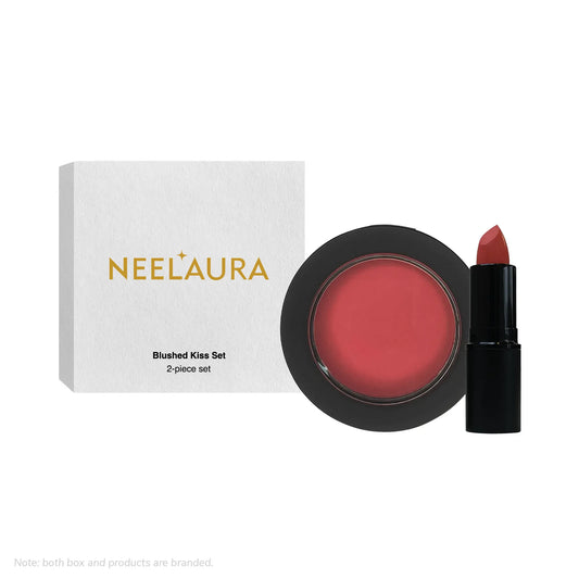 Blushed Kiss Set featuring lipstick and blush in a sleek packaging for effortless beauty enhancements.
