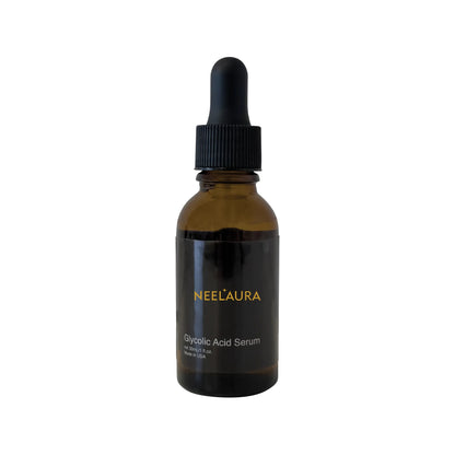 Neelaura Glow Infusion Glycolic Acid Serum in a dropper bottle for skin exfoliation and complexion improvement.