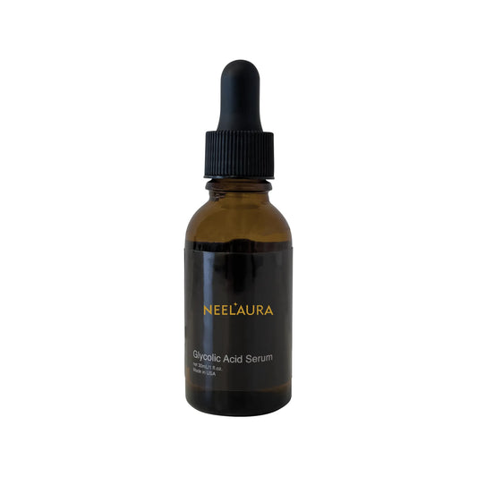 Neelaura Glow Infusion Glycolic Acid Serum in a dropper bottle for skin exfoliation and complexion improvement.
